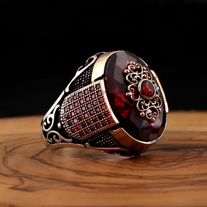 HANDMADE STERLING SILVER ZIRCON TURKISH RING FOR MEN