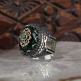 HANDMADE STERLING GREEN ZIRCONIA TURKISH RING FOR MEN