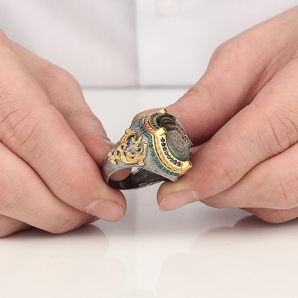 GREEN STERLING TURKISH RING FOR MEN