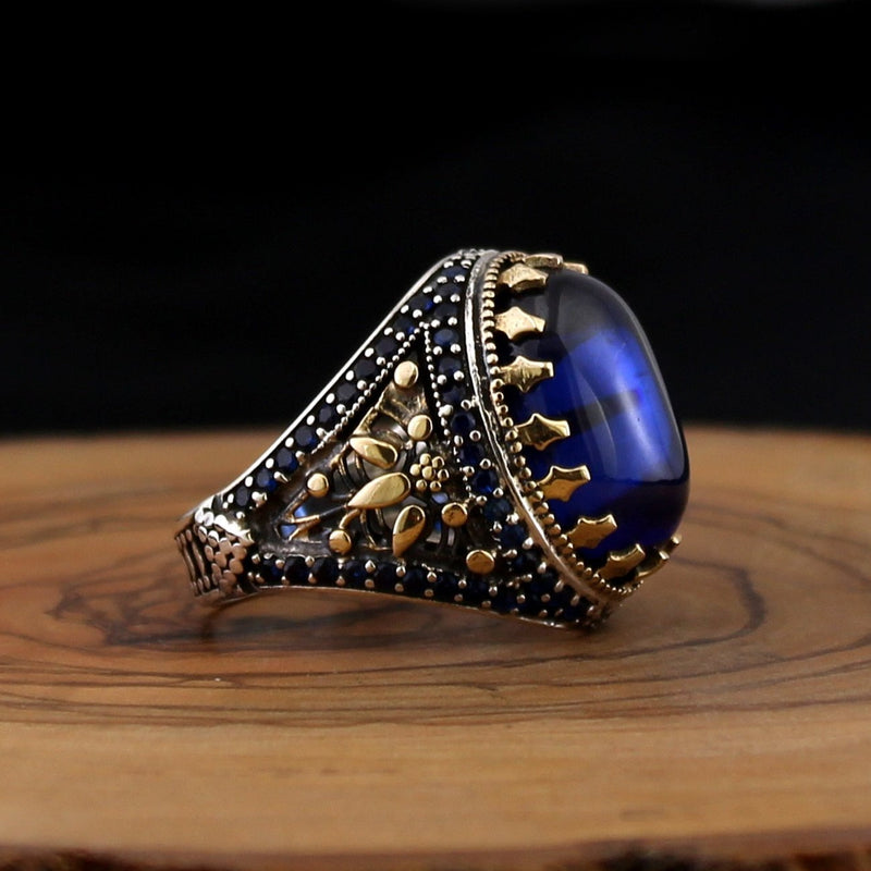 HANDMADE STERLING AGATE TURKISH RING FOR MEN