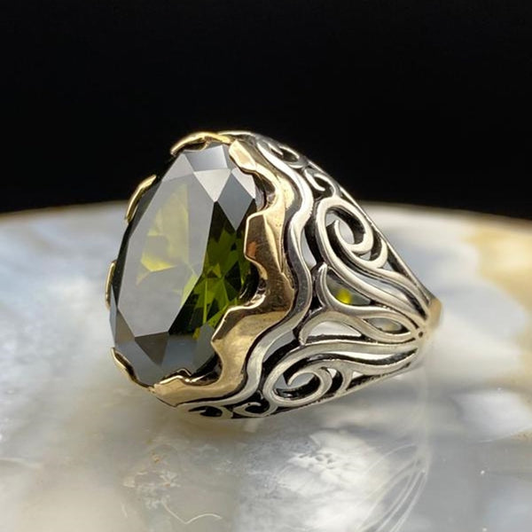 The Illustrious Peridot Turkish Silver Ring for Men