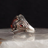 HAND CRAFTED STERLING SILVER TURKISH AMBER RING FOR MEN