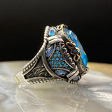 HANDMADE STERLING AQUAMARINE TURKISH RING FOR MEN