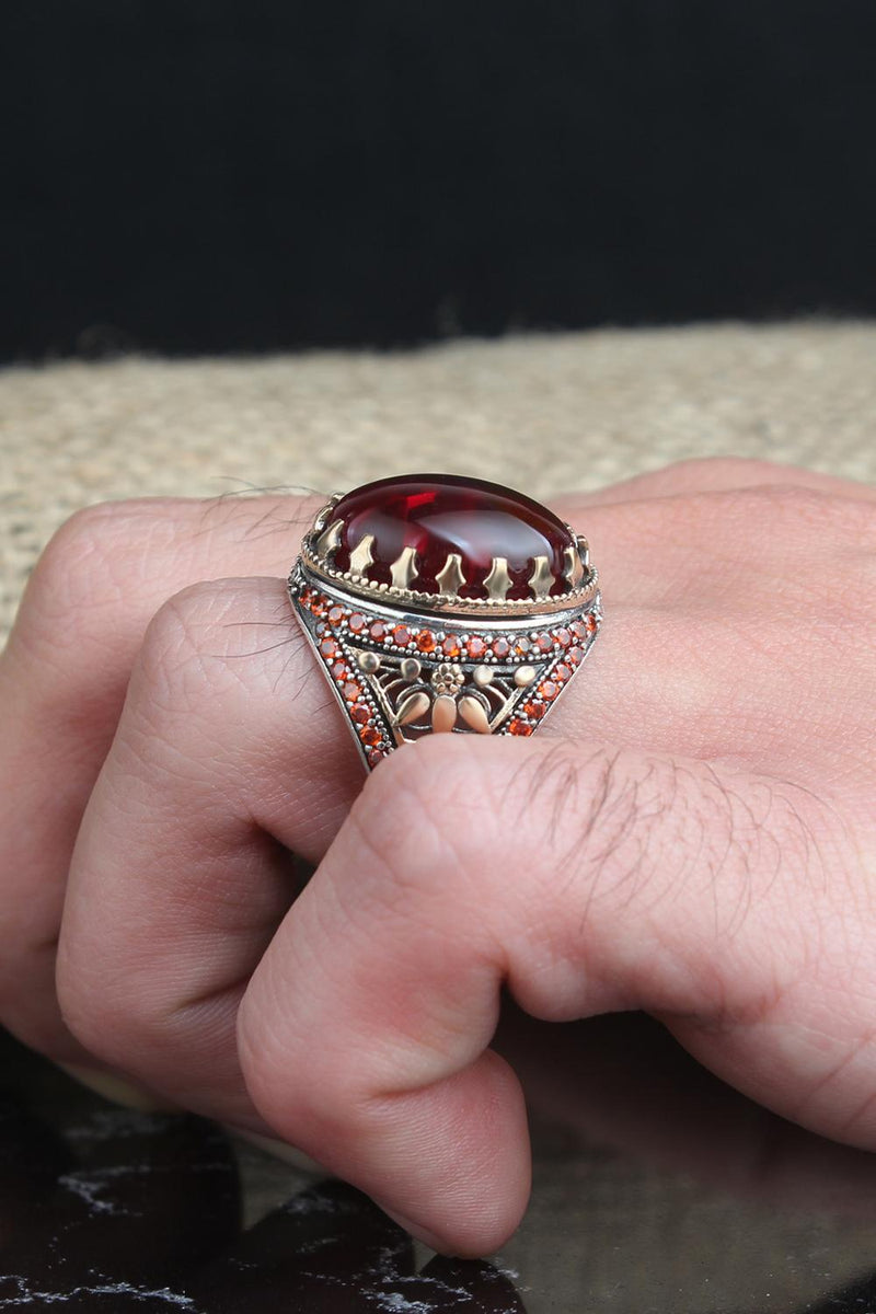 HAND CRAFTED STERLING ZIRCON TURKISH RING FOR MEN