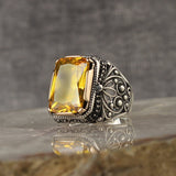 HAND CRAFTED GENUINE STERLING SILVER TURKISH CITRINE RING FOR MEN
