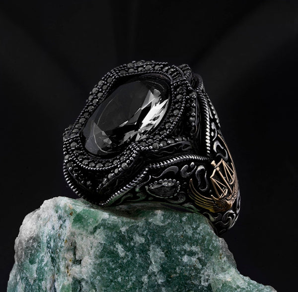 HANDMADE STERLING ONYX TURKISH RING FOR MEN